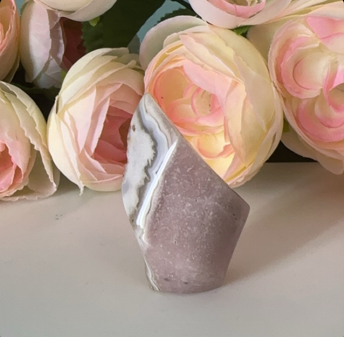 2.5” Flower Agate w/ Pink Amethyst Flame