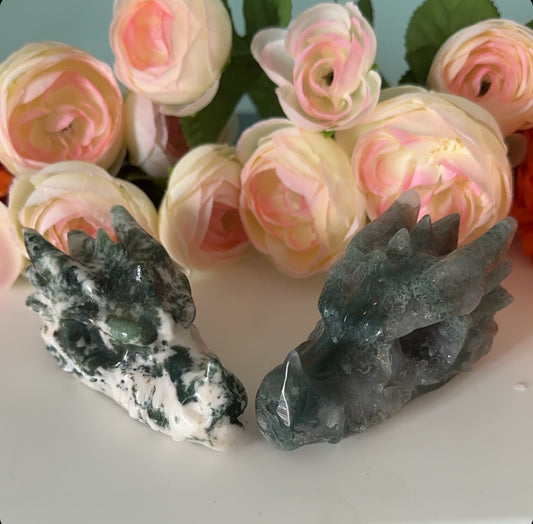 Moss Agate Dragon Head