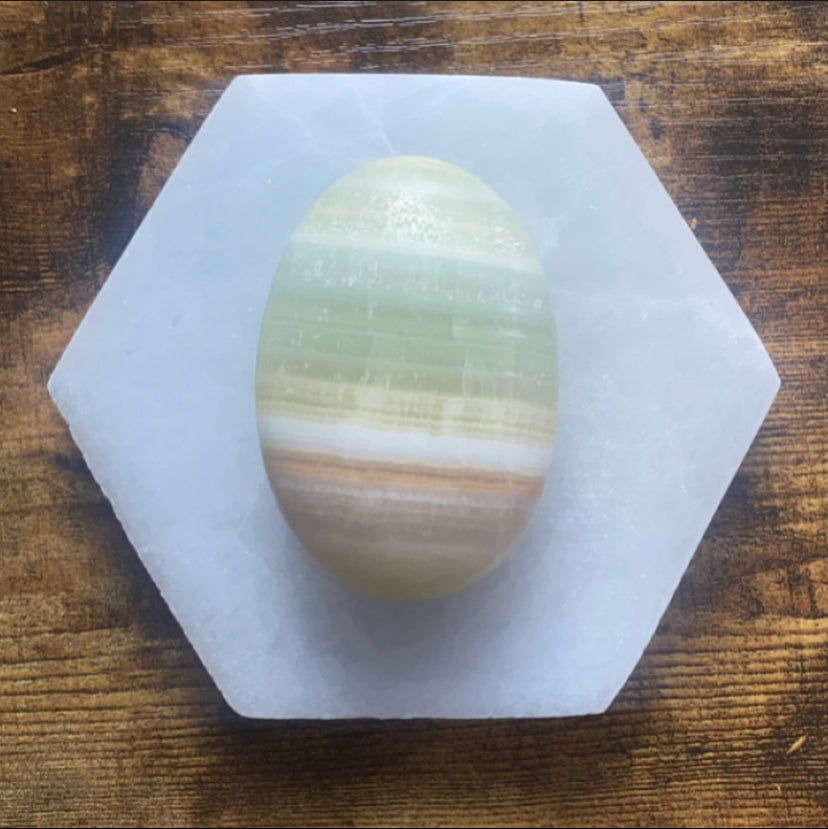 Pistachio Calcite Palm Stone